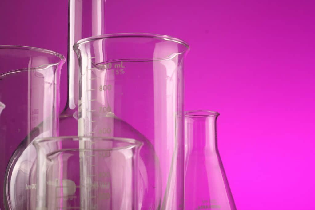 Glass containers for chemistry experiments or research.